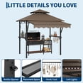 thumbnail image 6 of Memoryfield 8x5 ft Grill Gazebo with 7x3 ft Extra Awning, Double-Tier BBQ Canopy, LED Lights, Shelves & Hooks, Heavy-Duty Steel Frame for Patio & Backyard, Brown, 6 of 9