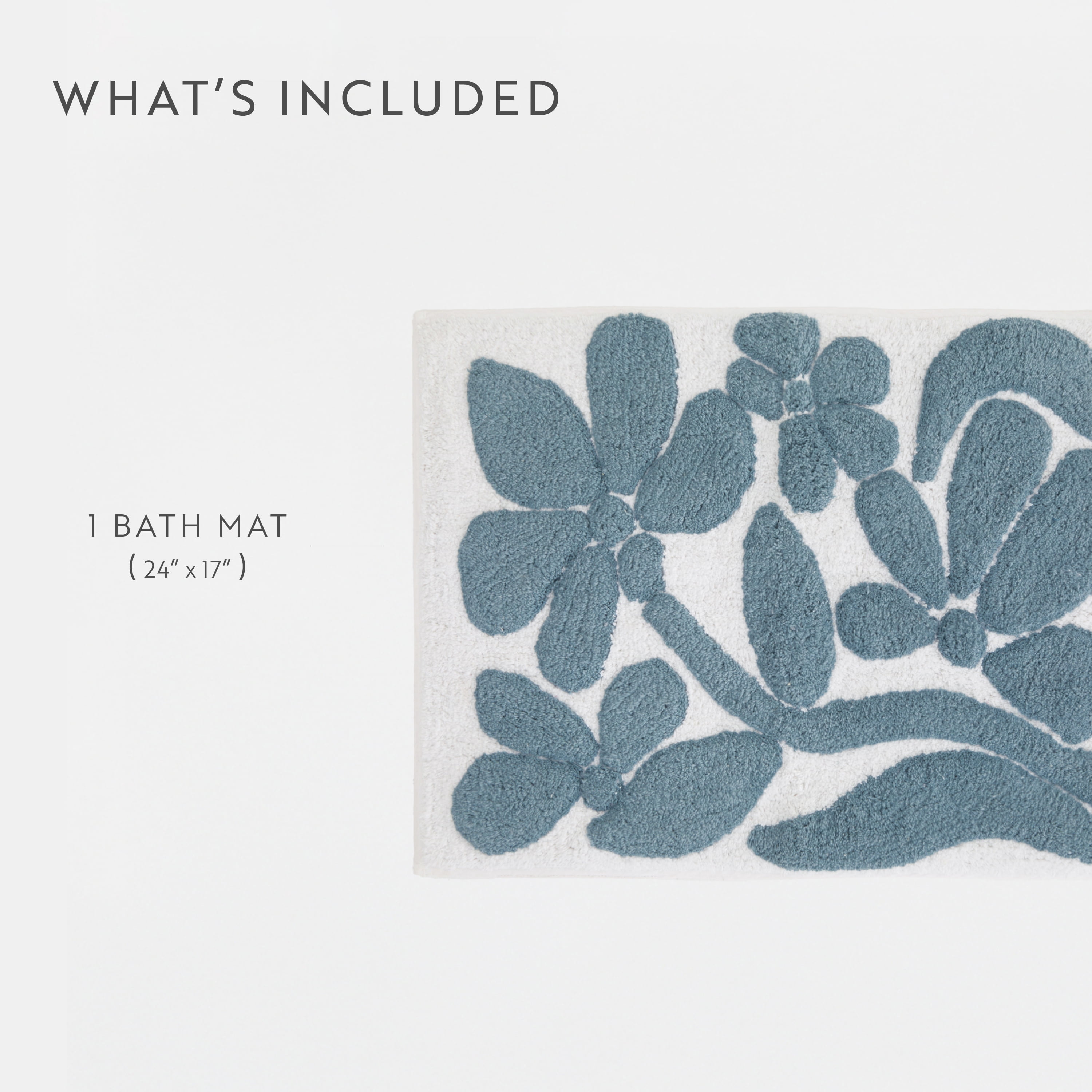 100% Cotton Floral Patterned Bath Mat by Comfort Canopy, Light Blue Floral, 24" x 17"
