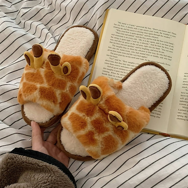  Giraffe Slippers for Women, Cute Plush 3D Giraffe