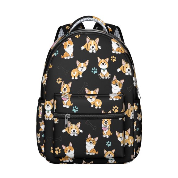 Cute Cartoon Corgi Backpack for School,Cute School Bag,Schoolbag with Adjustable Shoulder Straps & Padded Back,15.3"x11"x7.1".