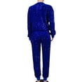 thumbnail image 6 of Women's Casual Fashion Sequins Velvet Round Necked Long Sleeved Blouse Trousers Two Piece Suit Winter Women Clothes Flower Pantsuit Women Work Suit Set Ladies Sweaters Outfits Pin Striped Suit for, 6 of 8