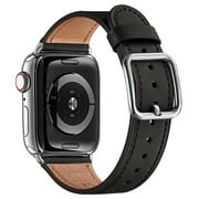 WFEAGL Genuine Leather iwatch Band for iWatch Series 42mm 44mm 45mm Black/Silver