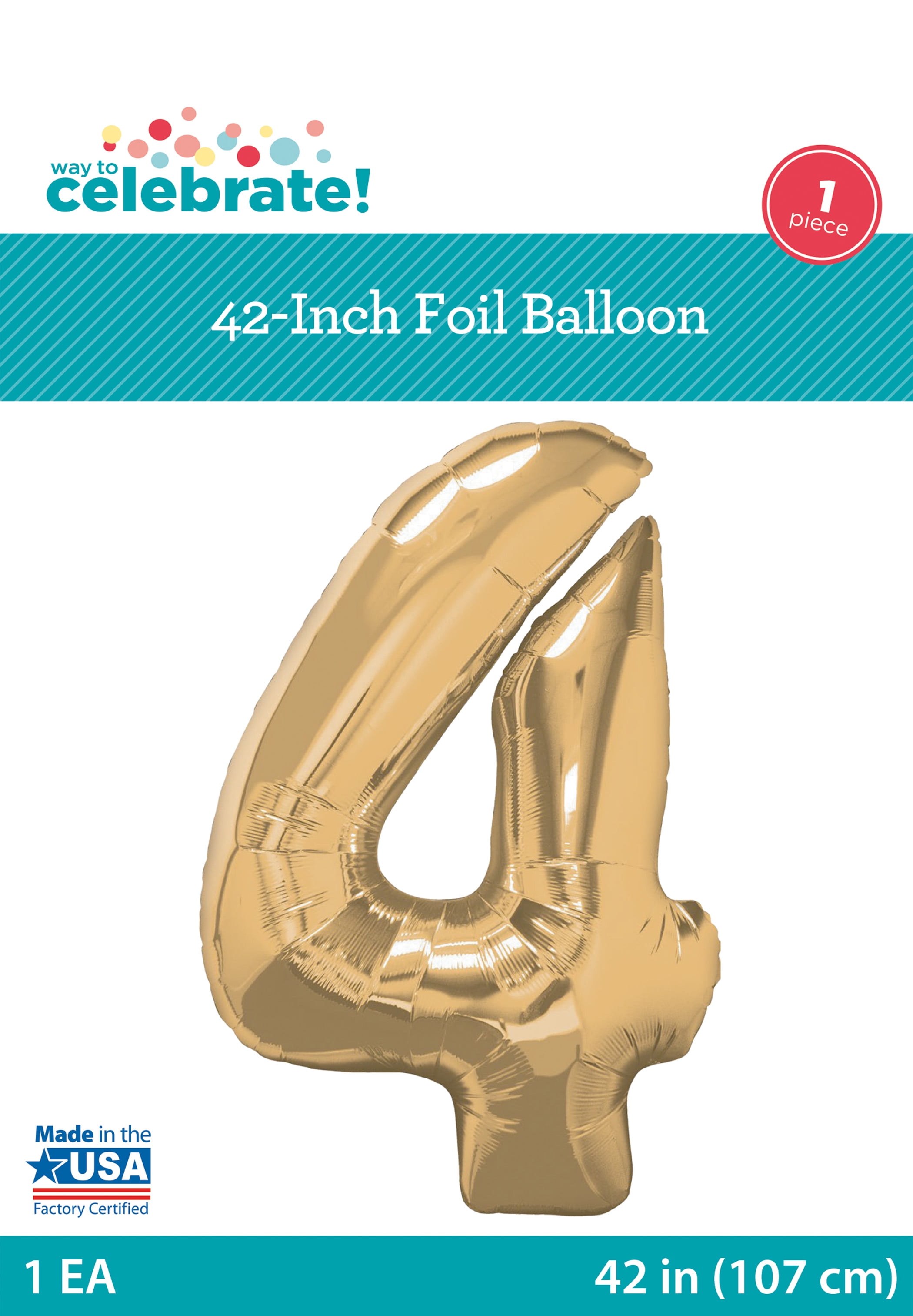 36" Gold Number 4 Foil Balloon, by Way To Celebrate
