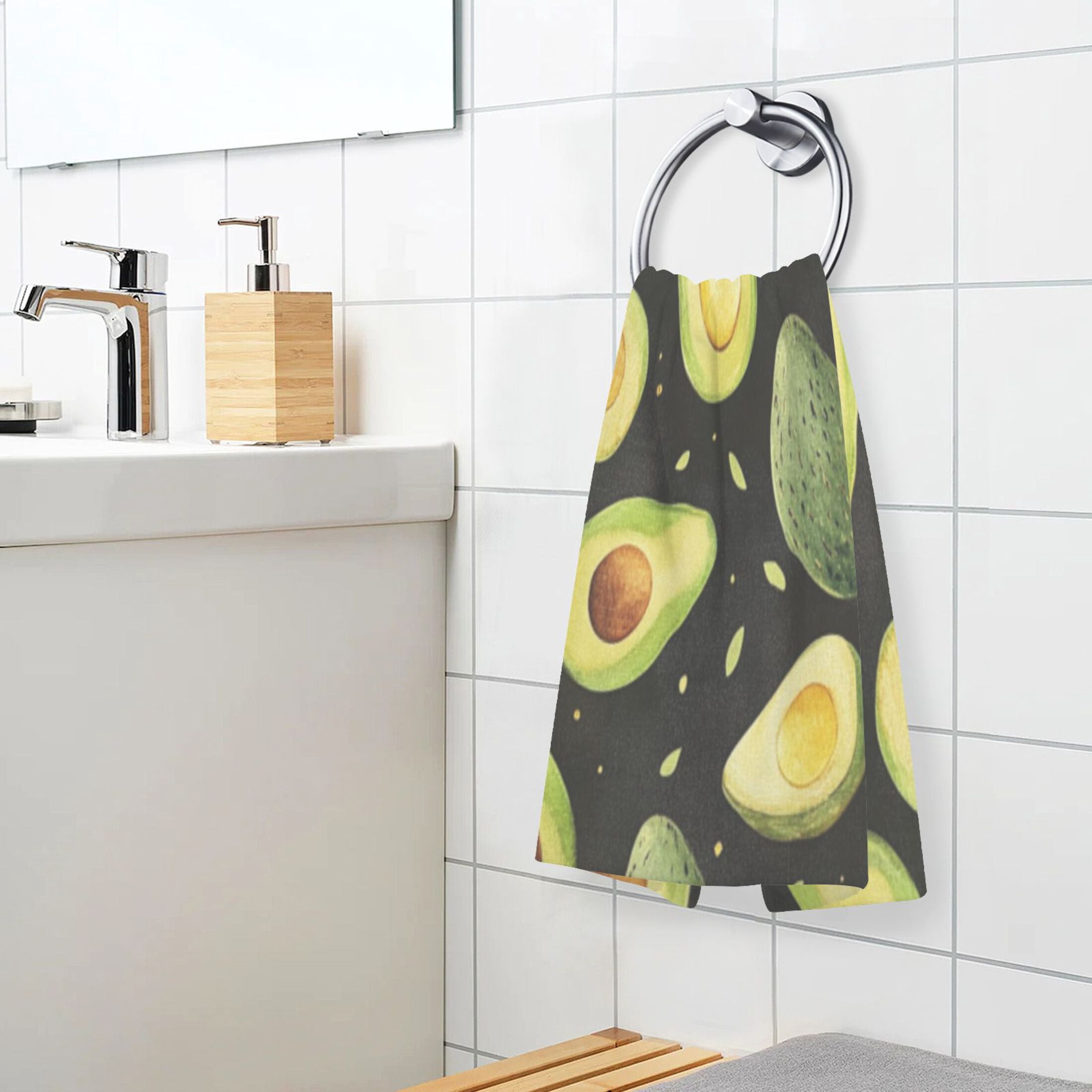 Cotton Towel Two-Piece 16x28 Inch One Sizex2 Face Towel Set Towel Set Cotton Hand Bath Towel Bathroom Beach Avocado on Black Background