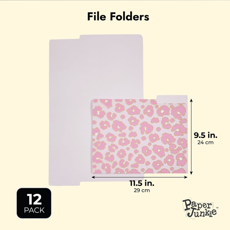Paper Junkie Pink Leopard File Folders - 12 Pack Cute Gold Foil Print Organizers For Office & School