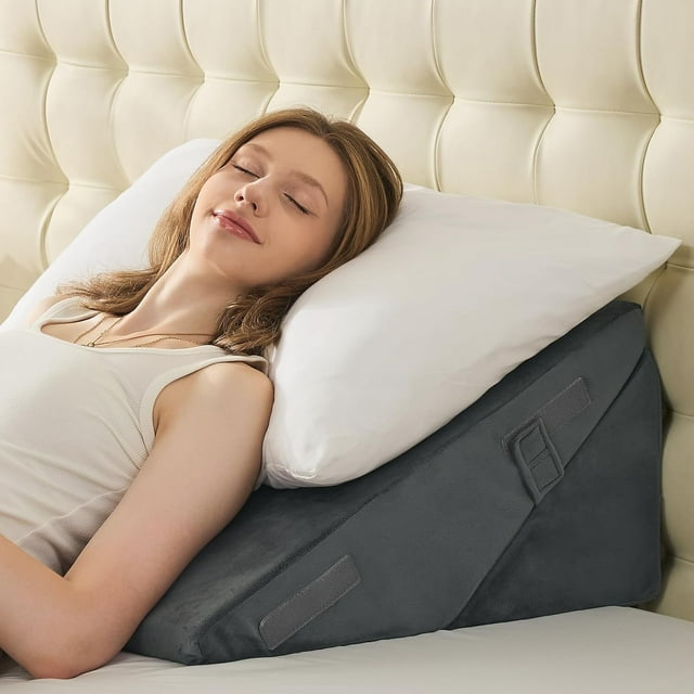 Wedge Pillows for Adult Adjustable Bed Wedge Pillow for Post Surgery Triangle Pillow Headboard with Bolster Cushion for Sleeping Acid Reflux Neck & Back Support and Dark G