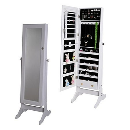 White Mirrored Jewelry Cabinet Armoire W Stand Mirror Rings