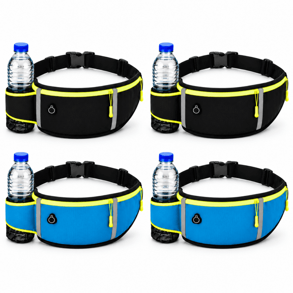 4 Pack Slim Running Belt Fanny Pack for Men and Women, Lightweight Waist Pack with Water Bottle Holder for Running, Hiking, Cycling and Travel