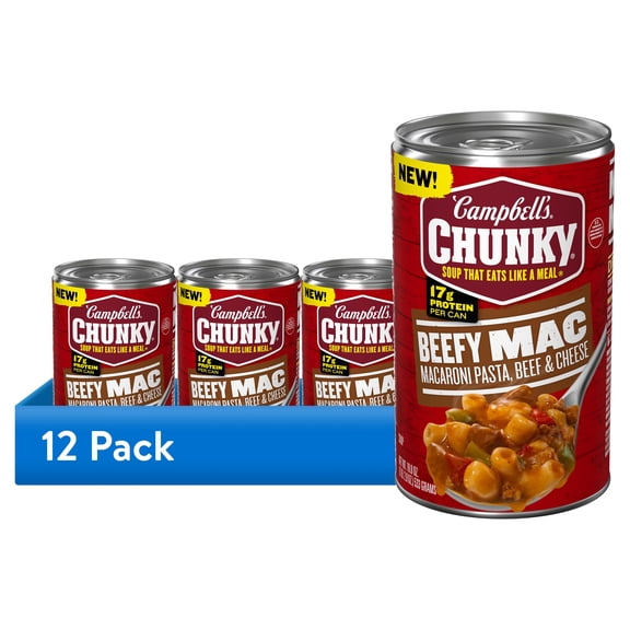 (12 pack) Campbell’s Chunky Beefy Mac Soup, 18.8 oz Can