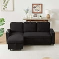 thumbnail image 4 of Reversible Sleeper Sectional Sofa Bed, Convertible Corduroy L-Shaped Pull Out Couch Bed with Storage Chaise/Cup Holder for Living Room, Apartment, Small Space, Black, 4 of 9