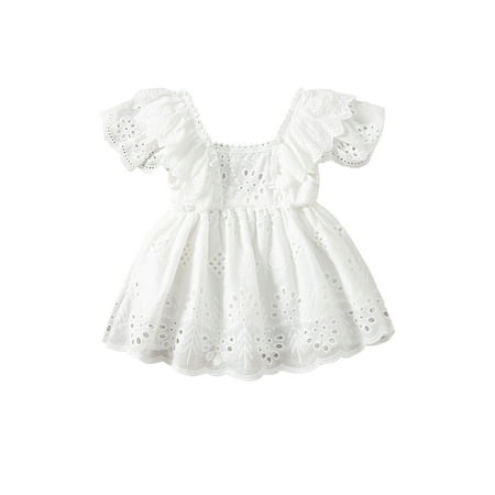 

LSFYSZD Newborn Girls Sweet Dress Baby Summer Clothing Ruffle Short Sleeve Square Neck Lace Hollow Out Tutu Dress Girl Princess Dresses