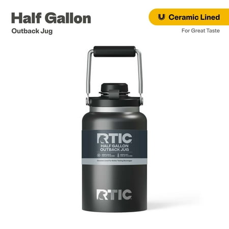RTIC Half Gallon Ceramic Lined Insulated Outback Jug, Leak Proof, Black