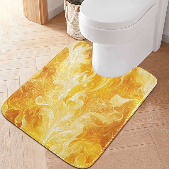 RMDQTR 20" × 24" U Shape Bathroom Rugs Plush Toilet Base Mat Soft Rugs Non Slip Absorbent Yellow Flames Pattern