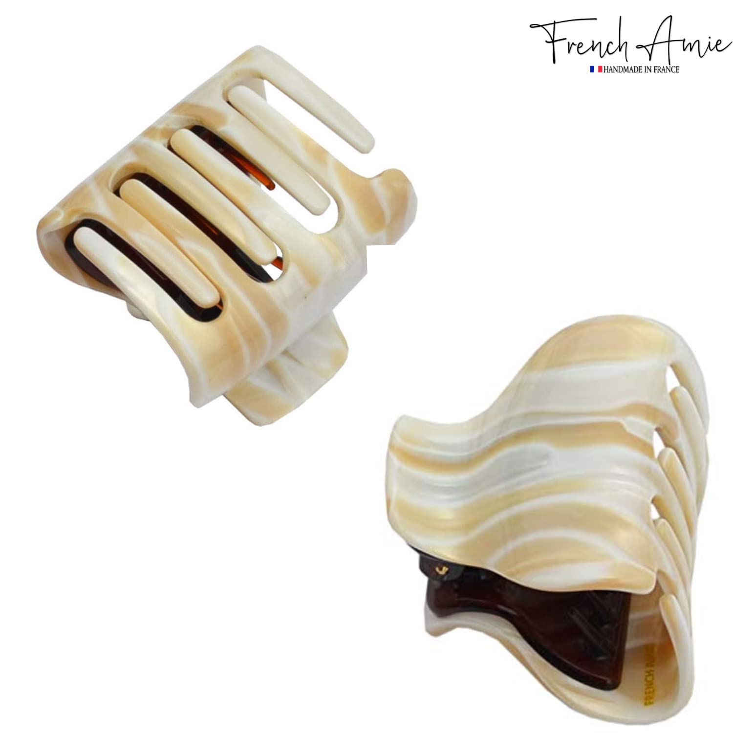 French Amie Big Fat Marble Cream Off White Handmade Jaw Hair Claw Clamp
