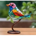 thumbnail image 2 of Stained Acrylic Birds on Branch Desktop Ornaments, Stained Glass Bird Ornament Stained Glass Sculpture Branch Double-Sided Multi-Colored Hummingbird Craft Statue for Home Office Desk Decorations, 2 of 2