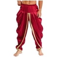 thumbnail image 5 of Miutii Men Satin Baggy Harem Palazzo Pants South Indian Dhoti Wrap Trousers Gym Yoga Exercise Sport Wear Burgundy S, 5 of 7