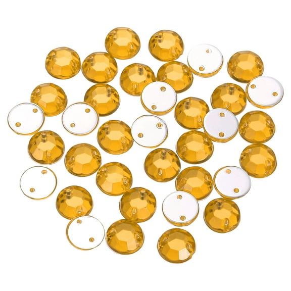 100Pack Flat Back Sew on Rhinestones Beads, 7mm Crystal Round Gems, Golden Yellow