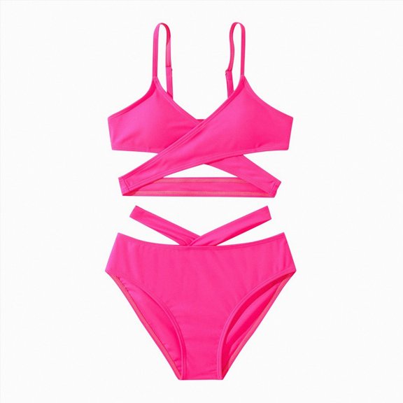 Ymyiu Girls Tankini with Shorts Girls Tankini Swimsuit 2 Piece Bathing Suits for Girls Swim Tank Top and Drawstring Bottoms Size 9-10 Years (Hot Pink,9-10 Years)