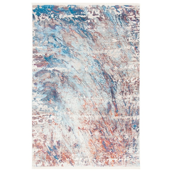 SAFAVIEH Vintage Persian Roswell Abstract Polyester Area Rug, Blue/Rust, 4' x 6'