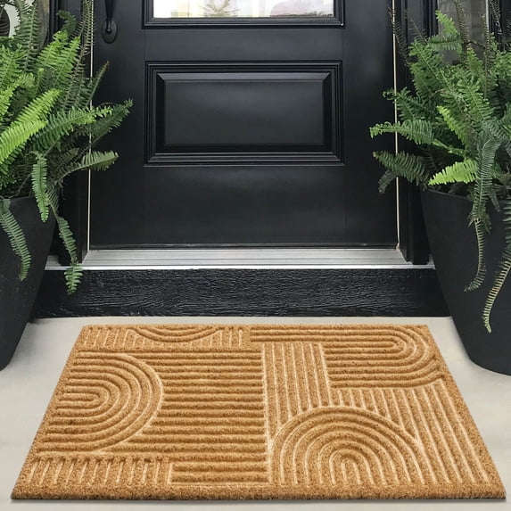 Premium Embossed Non-Slip Natural Coco Coir Door Mat for Indoor Outdoor Front Door, Outside Porch Entrance, Home Entryway Farmhouse Decor