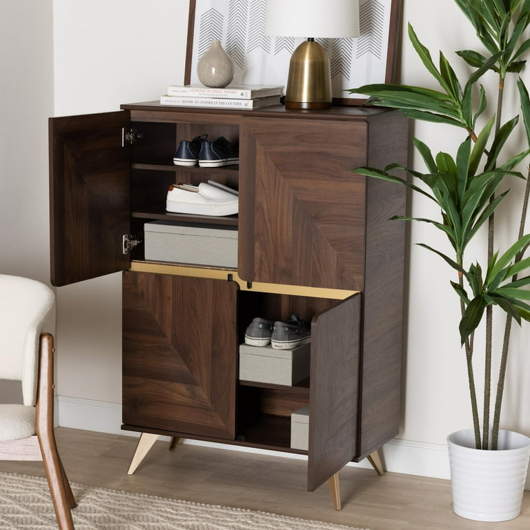 Baxton Studio Mid-Century Modern Shoe Cabinet, Brown, 83.8
