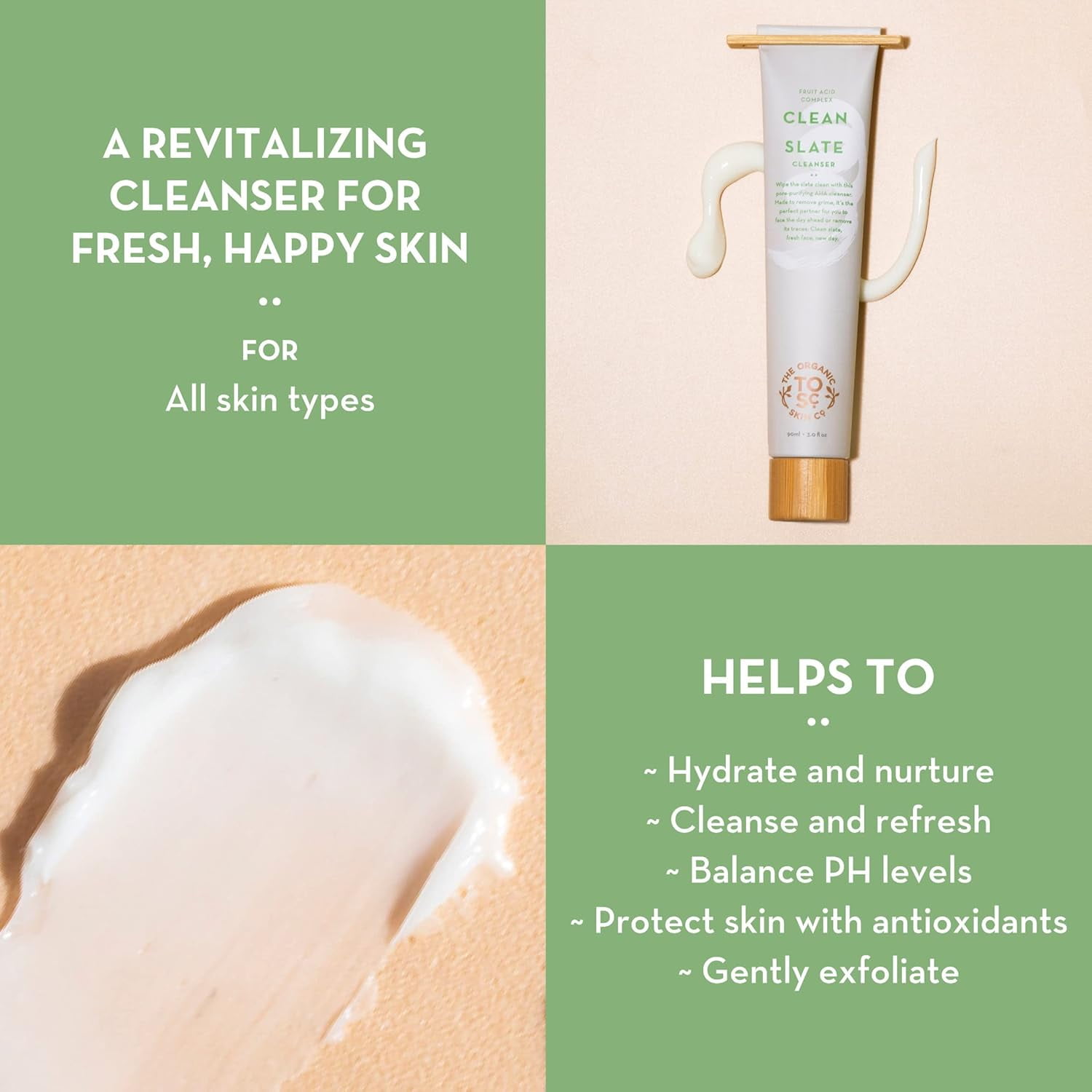The Organic Skin Co Clean Slate Fruit Acid Complex AHA Exfoliating Facial Cleanser, 3 fl oz