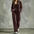 thumbnail image 2 of Szluipve Women Velvet 2 Piece Tracksuit Zip Up Hooded Long Sleeve Jacket High Waist Wide Leg Pants Casual Solid Loungewear Matching Set, 2 of 6