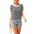 thumbnail image 3 of Mialoley Hauts Tricotés pour Femmes, Manches Courtes Col Rond Patch Tricot Coloré Décontracté Fête Rue Printemps Été Chemise, 3 of 9
