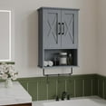 thumbnail image 2 of Farmhouse Medicine Cabinet, Bathroom Wall Cabinet with Adjustable Shelf, Towel Bar, 3 Hooks, Over The Toilet Storage Cabinet for Bathroom, Kitchen, Grey, 2 of 16