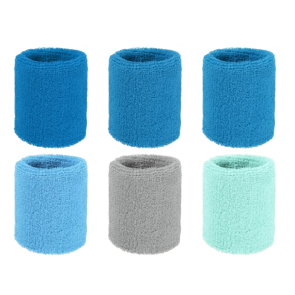 Uxcell Wristbands Sweatbands, Sports Wrist Bands Moisture Wicking Absorbent 3 x 3'' & 6 Pack & Five Kinds of Blue, Gray - Fit For(Tennis/Basketball/Running/Workout/Youth/Men/Women)