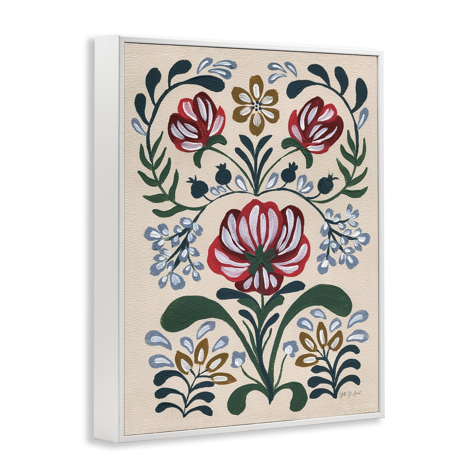 Stupell Industries Boho Folk Florals Botanical & Floral Painting White Framed Art Print Wall Art, 24 x 30