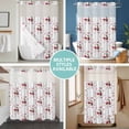 thumbnail image 5 of No Hook Shower Curtain with Snap in Liner, Watercolor Pink Flower Leaves Red Cherry Waterproof Bath Curtain Double Layers with See Through Top Window, Grey Stripes Hotel Shower Curtains 48x72in, 5 of 9