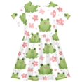thumbnail image 2 of Frog Pink Flower Pattern Girls Short Sleeve Dress A Line Sun Protection Breathable Comfort Sundress 7-8T, 2 of 8