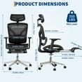 thumbnail image 6 of Ataujin Ergonomic Office Chair with Breathable Mesh Back, High Back Support, 3D Adjustable Armrests, Dynamic Lumbar Support, Smooth Rolling Wheels, and Foot Pad, Comfortable Desk Chair, 6 of 9