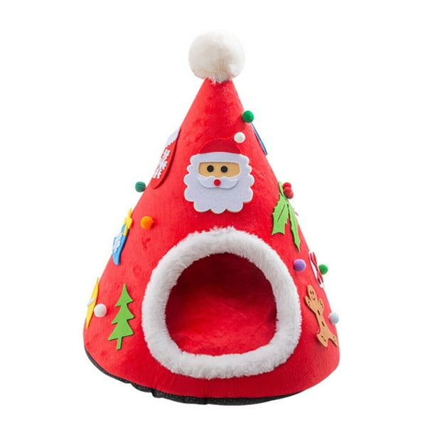 Nido semicerrado para mascotas, cómodo y navideño, para gatos, perrera de arena, cálido para invierno, tapete para casa de gato, cama para perro, lavable