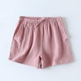 thumbnail image 2 of YUGYXL Cotton Linen Shorts for Women Summer Drawstring Comfy Shorts Trendy Stretch Waist Quick Dry Holiday Shorts with Pockets Pink M, 2 of 6