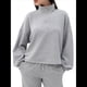 thumbnail image 3 of Sudadera Holgada Informal de Modal con Media Cremallera y Cuello Alto para Mujer, Jersey de Larga Popular para Otoño de 2025. Gris XL, 3 of 9