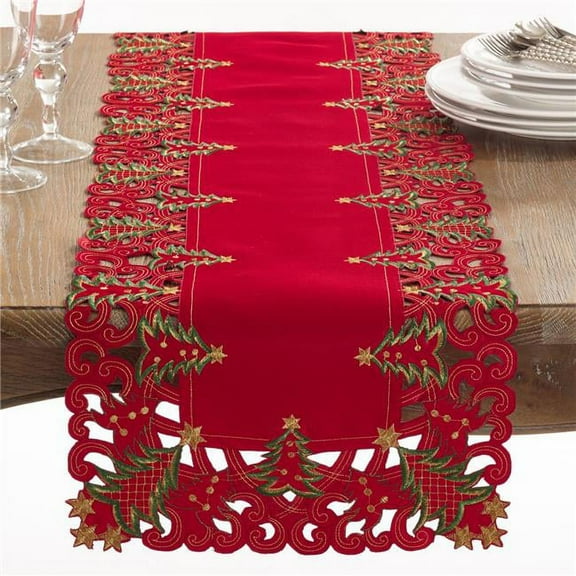 Saro Lifestyle Christmas Trees Holiday Table Runner Red 16"x54"