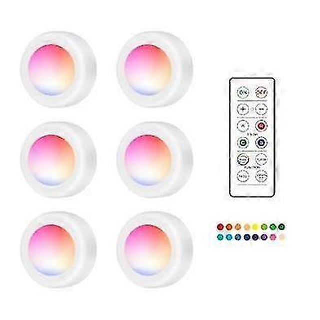 Paquete de 6 focos LED inalámbricos con control remoto.