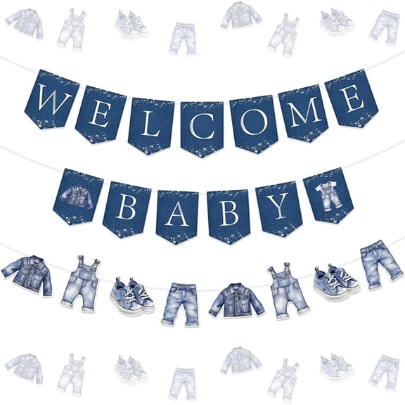 Blue Jean Denim Baby Shower Decorations, a Little Denim Baby Is On The Way Welcome Baby Banner Garland Decorations Confetti for Blue Jean Clothes Table Pregnancy Gift