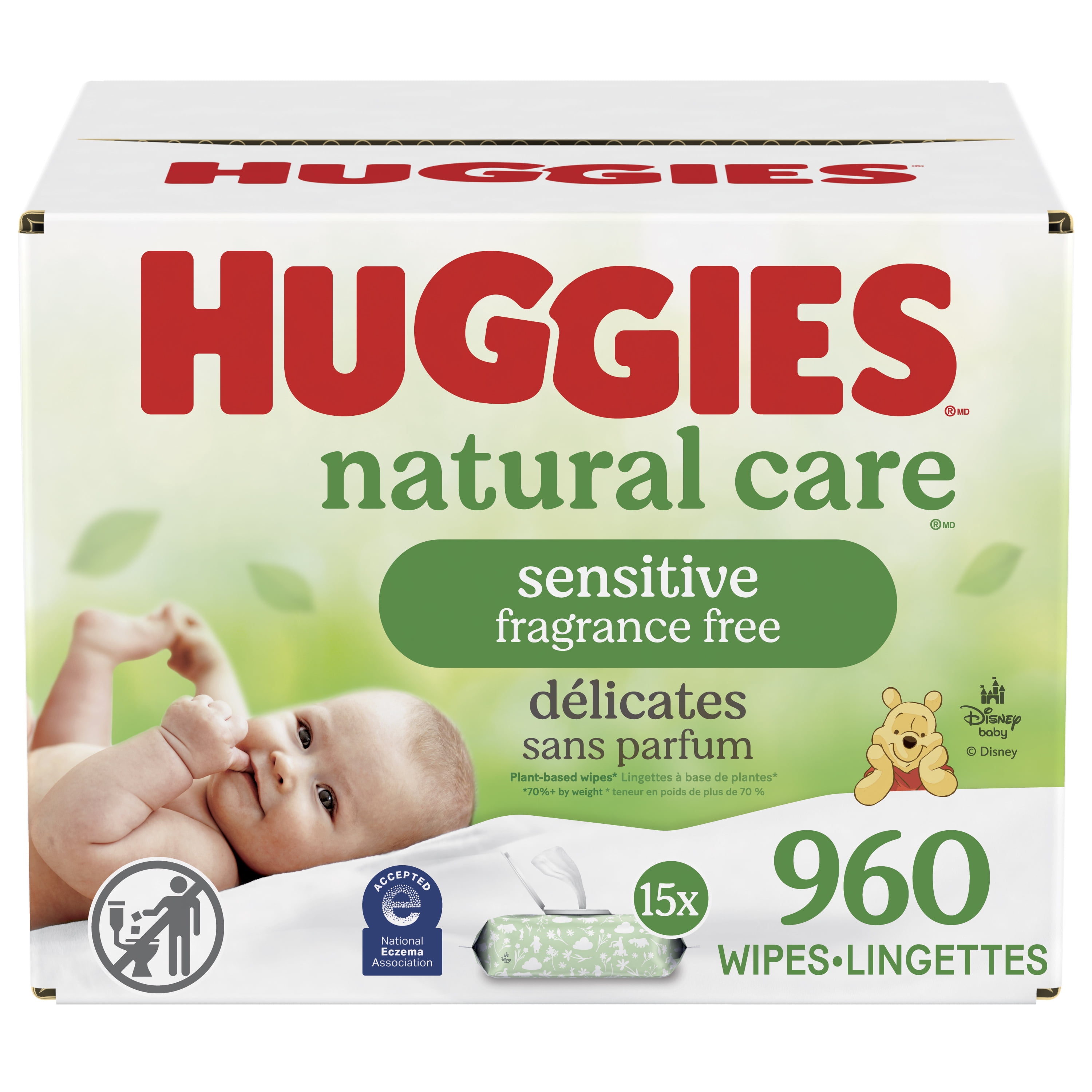 Huggies Natural Care Sensitive Baby Wipes Unscented 15 Flip Top Packs