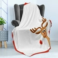 thumbnail image 4 of Christmas Soft Flannel Fleece Blanket, Reindeer in Empty Frame with Red Border Xmas Ball Hanging from Antlers, Cozy Plush for Indoor and Outdoor Use, 70" x 90", Pale Caramel and Red, by Ambesonne, 4 of 5
