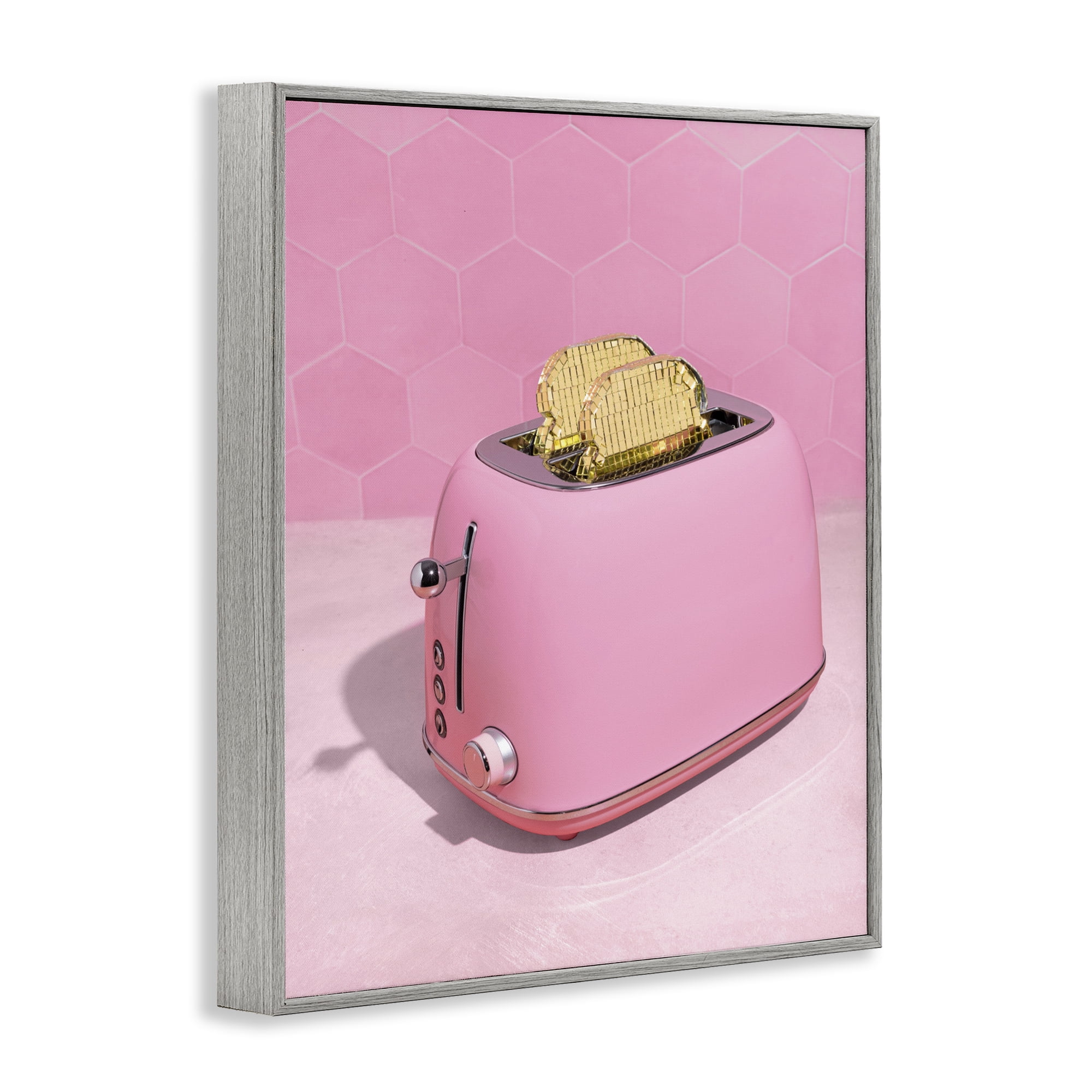 Stupell Industries Golden Toaster over Pink Gray Framed Giclee Art, design by LISH Creative