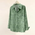 thumbnail image 3 of Women Lapel Collar Shirt, Fashion Heart Print Long Sleeve Button Down Tops, Loose Fits Versatile Blouses with Pockets，Green-a,XXL, 3 of 7