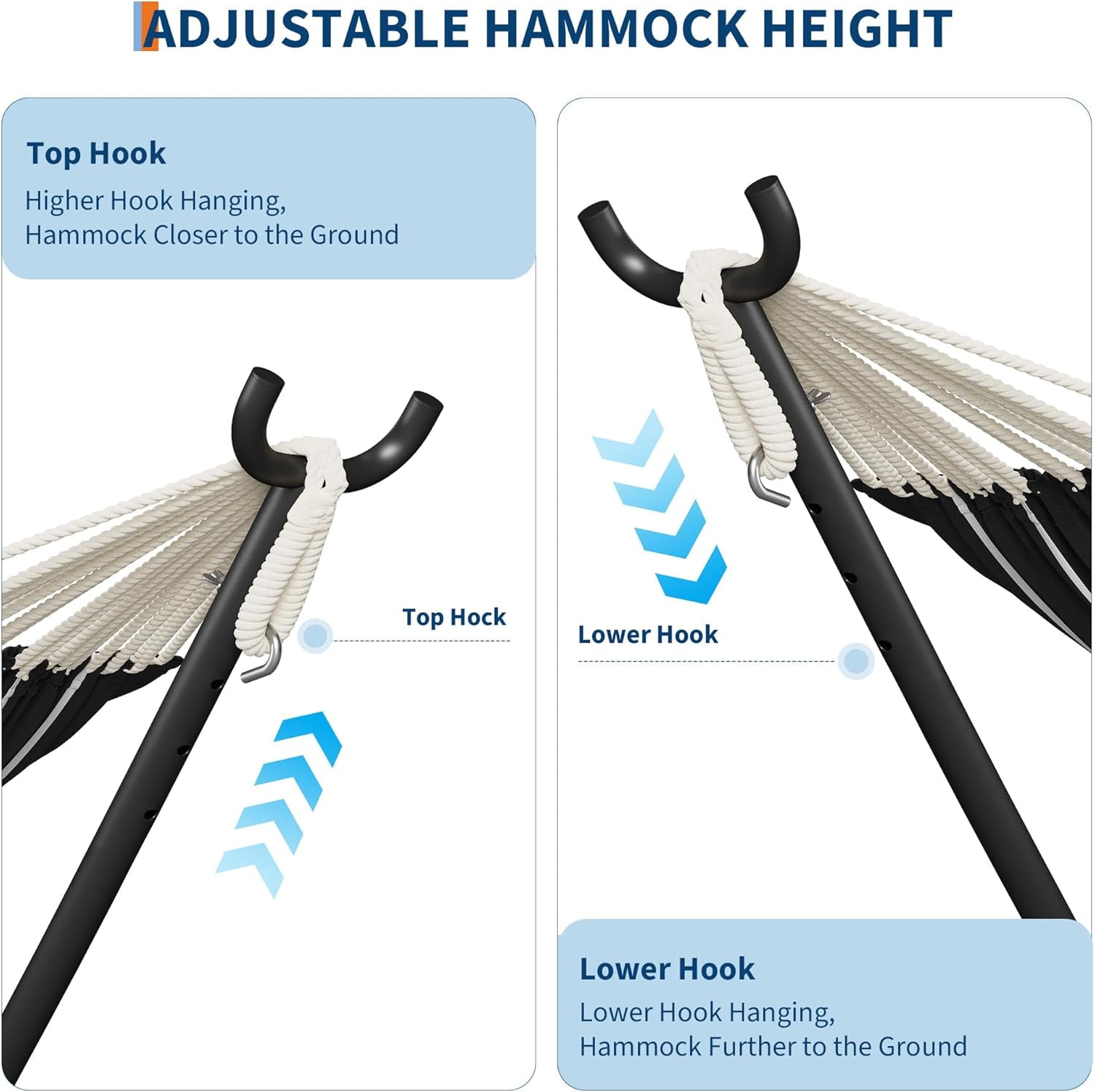 Double Hammock with Foldable Steel Stand and Carrying Bag, Portable Freestanding Hammock for Indoor & Outdoor Use, 450 lbs Capacity, Ideal for Garden, Patio, Camping, Beach, Onyx