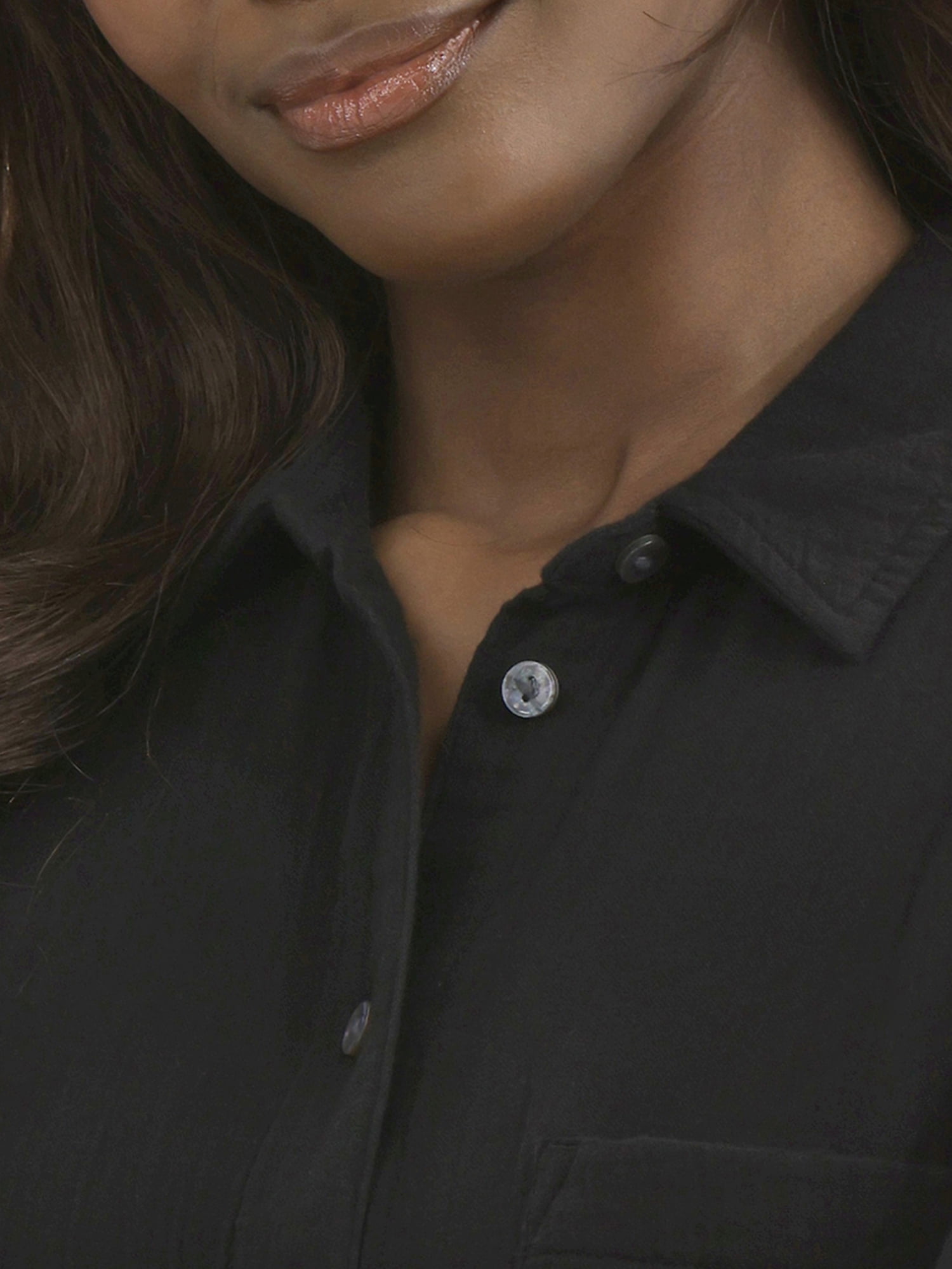 Time and Tru Women's Double Cloth Cotton Shirt with Long Sleeves, Sizes XS-XXXL