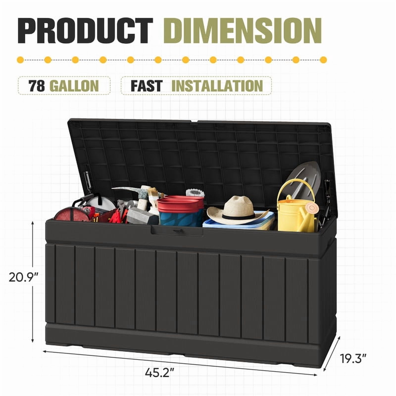 Homall 82 Gallon Outdoor Storage in Resin Deck Box 45.66in Width Lockable Deck Box, Black