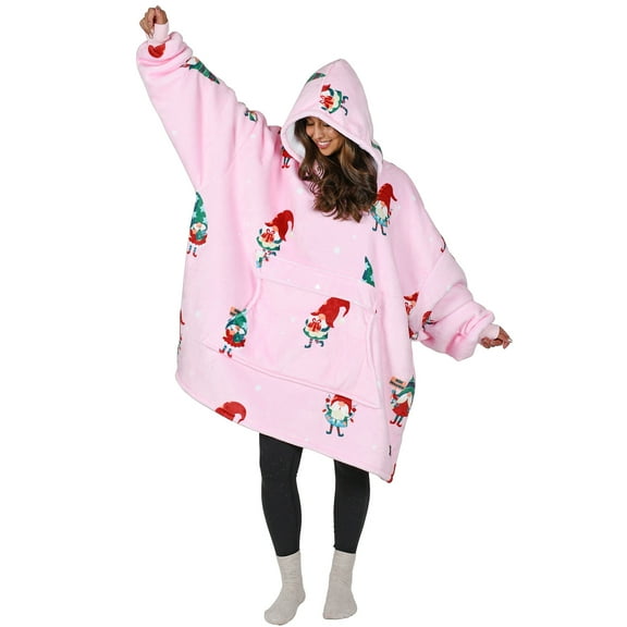 Solaris Oversized Hoodie Blanket Sweatshirt,Super Soft Warm Comfortable Sherpa Giant Pullover with Large Front Pocket,for Adults Men Women Teenagers, Pink Xmas Dwarf