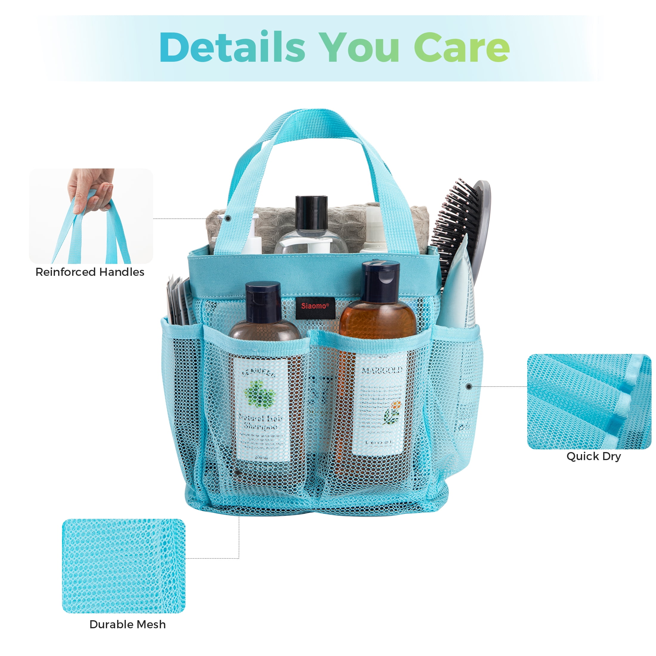 Siaomo Mesh Shower Caddy,Tote Bag for College Dorm,Bathroom,8 Pocket Basket,Quick Dry  Blue  (图5) Siaomo Mesh Shower Caddy,Tote Bag for College Dorm,Bathroom,8 Pocket Basket,Quick Dry  Blue  (图5)