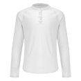thumbnail image 3 of Pxiakgy t shirts for men Men's Round Neck Cotton Solid Button Long Sleeved T Shirt Casual Bottom Shirt mens t shirts mens tops White + XXL, 3 of 5
